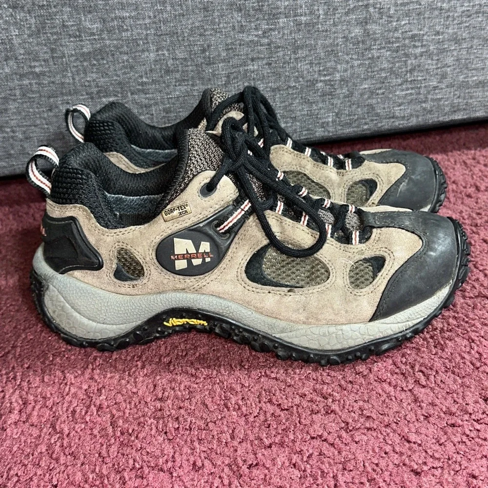 Merrell Gore-Tex XCR Low Gunsmoke Vibram Trail Hiking Shoes Men's 8.5 Brown